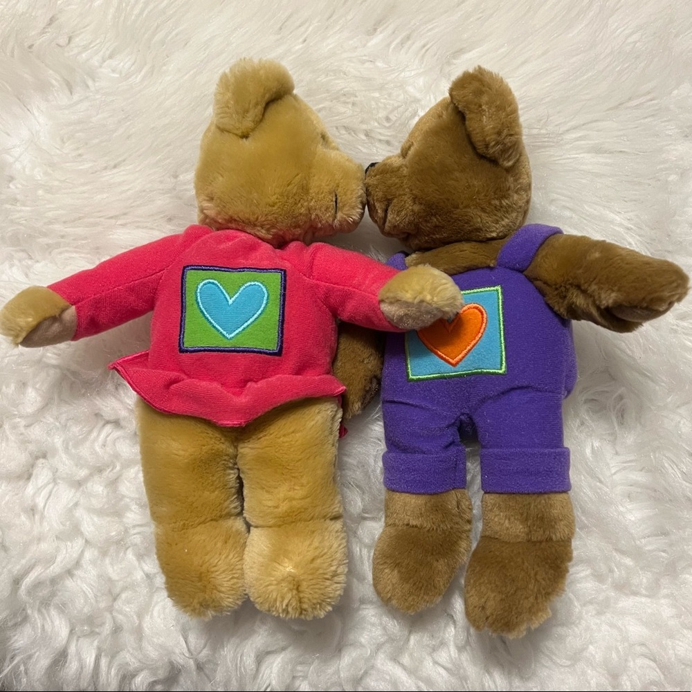 VTG Hallmark Magnetic Kissing Plush Bears 10” Pink Purple Love Valentine’s Day